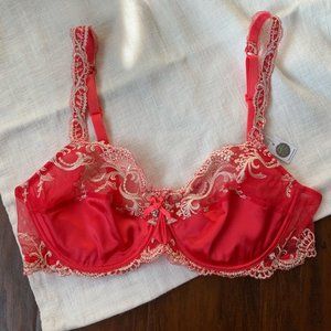 LISE CHARMEL Swarovski Crystal Underwire Balconette Red Pink Lace Bra